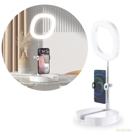 Dudao lampa LED Ring Flash statyw zestaw do nagrywania live streaming filmów YouTube TikTok Instagram uchwyt na telefon do selfie lampa pierścieniowa biały (F16)