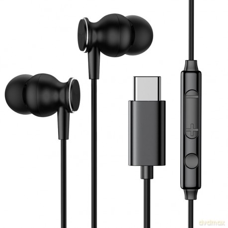 Joyroom dokanałowe słuchawki USB Typ C z pilotem i mikrofonem czarny (JR-EC04 Black)