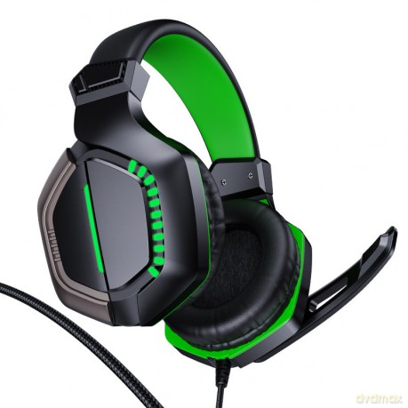 Joyroom gamingowe wokółuszne słuchawki 3,5mm mini jack z pilotem i mikrofonem dla graczy czarny (JR-HG1 green)