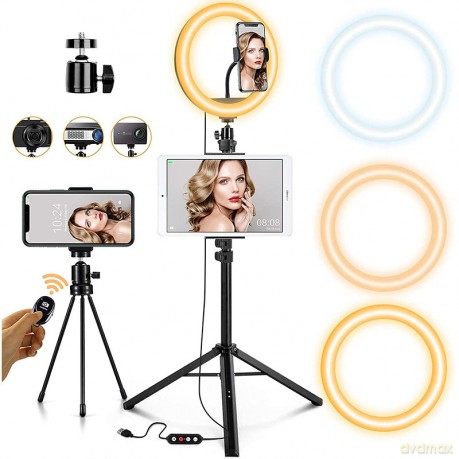 Joyroom ring flash statyw zestaw do nagrywania live streaming filmów YouTube TikTok Instagram uchwyt na telefon do selfie lampa pierścieniowa czarny (JR-ZS233)