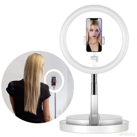 Lampa pierścieniowa ring selfie LED flash statyw 52 - 170 cm uchwyt na telefon biały