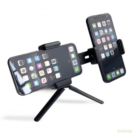 Podwójny regulowany uchwyt na smartfony z tripodem czarny (E-type live dual camera)