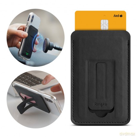 Ringke Multi Card Holder wielofunkcyjne etui pokrowiec na karty dokumenty portfel przyklejany do telefonu stojak czarny (ACFC0024)