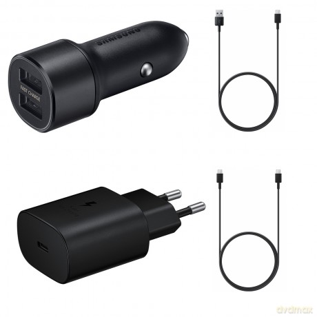 Samsung Charger set zestaw ładowarka samochodowa 15W, ładowarka sieciowa 25W, kabel USB - USB Typ C 1,5m, kabel USB Typ C 1,8m 3A (eco pack) czarny