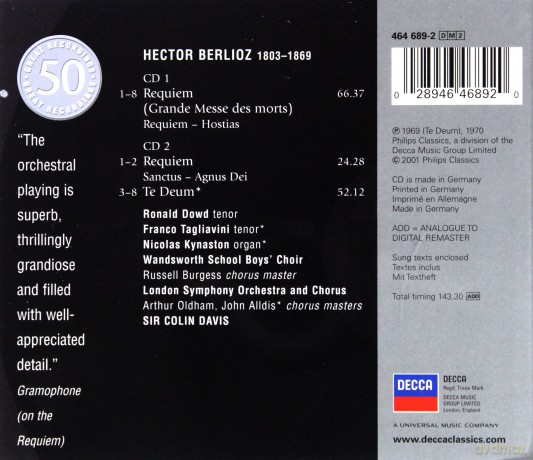 50 Philips: Berlioz: Requiem, Te Deum [2CD]