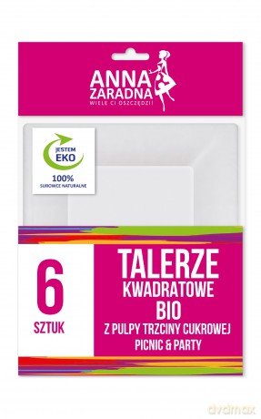 ANNA ZARADNA Bio Talerze kwadratowe z trzciny cukrowej 1op.-6 szt