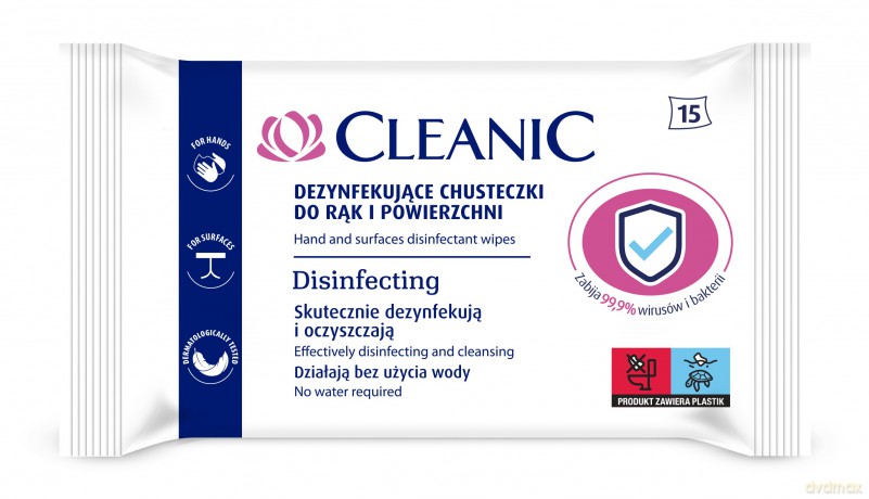 Cleanic Dezynfekujące Chusteczki do rąk i powierzchni 1op.-15 szt