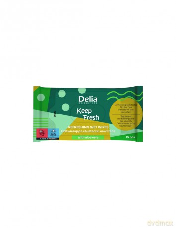 Delia Cosmetics Keep Fresh Odświeżające Chusteczki nawilżane - Aloe Vera 1op.-15 szt