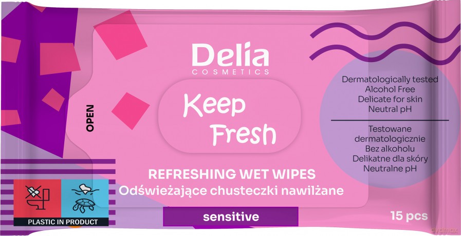 Delia Cosmetics Keep Fresh Odświeżające Chusteczki nawilżane - Sensitive 1op.-15 szt