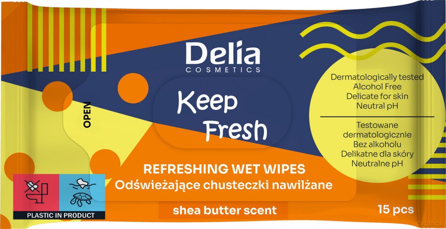 Delia Cosmetics Keep Fresh Odświeżające Chusteczki nawilżane - Shea Butter 1op.-15 szt