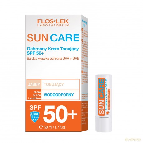 Floslek Sun Care Krem tonujący ochronny SPF50 jasny (50 ml) + Pomadka ochronna SPF30