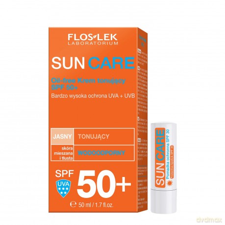 Floslek Sun Care Krem tonujący Oil Free SPF50 jasny (50 ml) + Pomadka ochronna SPF30