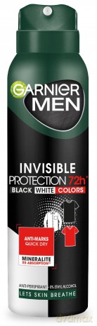 Garnier Men Dezodorant spray Invisible Protection 72h - Black,White,Colors 150 ml