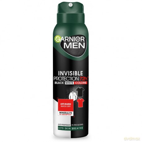 Garnier Men Dezodorant spray Invisible Protection 72h - Black,White,Colors 150 ml