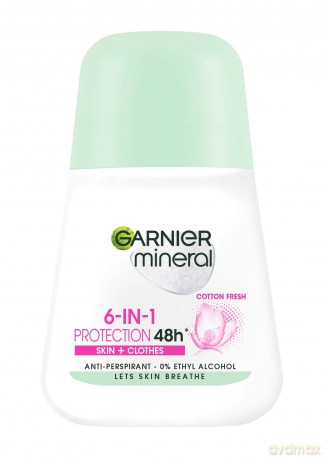 Garnier Mineral Dezodorant roll-on 6in1 Protection 48h Cotton Fresh - Skin+Clothes 50 ml