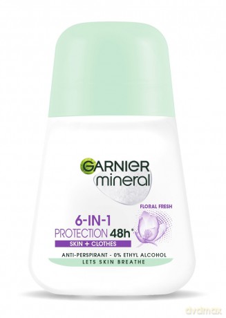 Garnier Mineral Dezodorant roll-on 6in1 Protection 48h Floral Fresh - Skin+Clothes 50 ml