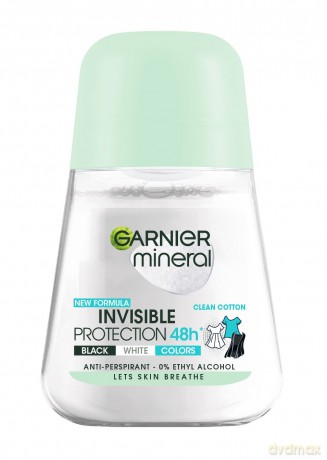 Garnier Mineral Dezodorant roll-on Invisible Protection 48h Clean Cotton- Black,White,Colors 50 ml