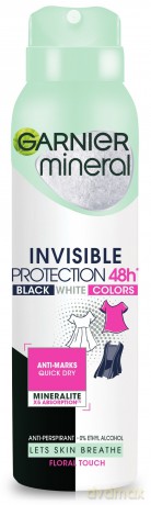 Garnier Mineral Dezodorant spray Invisible Protection 48h Floral Touch - Black,White,Colors 150 ml