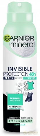 Garnier Mineral Dezodorant spray Invisible Protection 48h Fresh Aloe - Black,White,Colors 150 ml