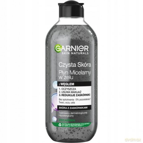 Garnier Skin Naturals Czysta Skóra Płyn micelarny w żelu z węglem - skóra z zaskórnikami 400 ml