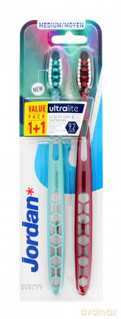 Jordan Ultralite Szczoteczka do zębów DUO - medium 1op.-2 szt.(1+1) - mix kolorów