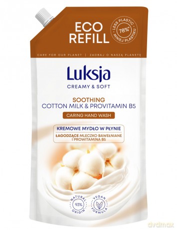 Luksja Creamy & Soft Łagodzące Kremowe Mydło w płynie Mleczko Bawełniane i Prowitamina B5 900 ml - zapas