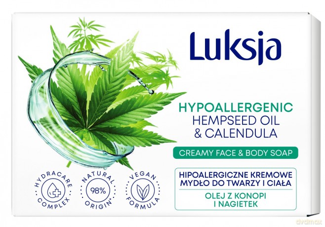 Luksja Hipoallergenic Kremowe Mydło w kostce do twarzy i ciała - Olej z Konopi i Nagietek 100g