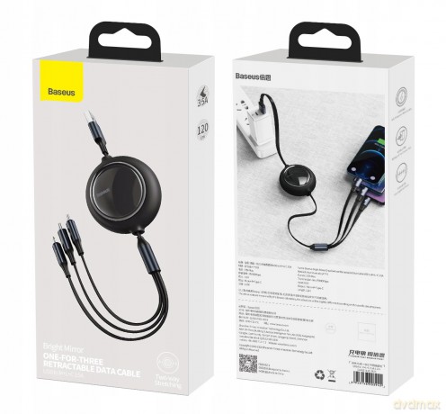 Baseus Bright Mirror Kabel z regulacją długości USB - Micro USB-C Lightning do iPhone 3.5A