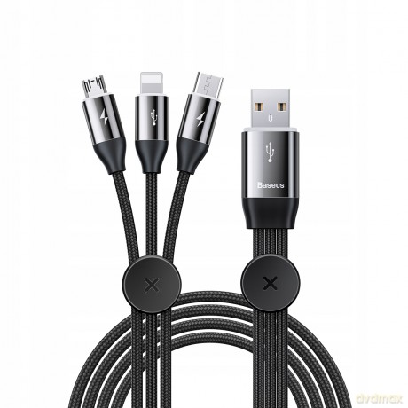 Baseus Car Co-sharing Kabel z magnetycznym uchwytem 3w1 USB - iPhone Micro Type-C 3.5A