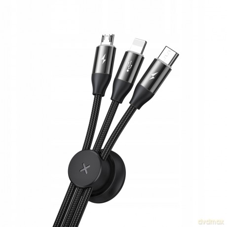 Baseus Car Co-sharing Kabel z magnetycznym uchwytem 3w1 USB - iPhone Micro Type-C 3.5A