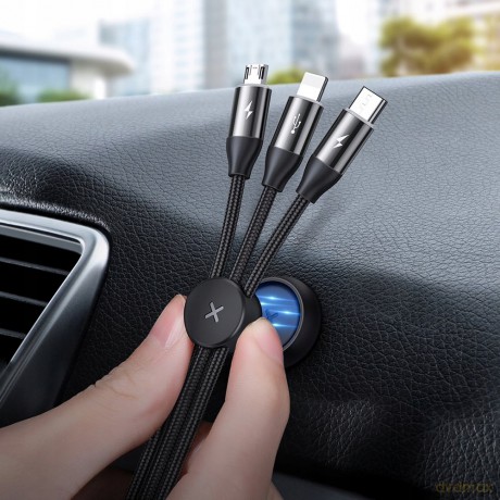 Baseus Car Co-sharing Kabel z magnetycznym uchwytem 3w1 USB - iPhone Micro Type-C 3.5A