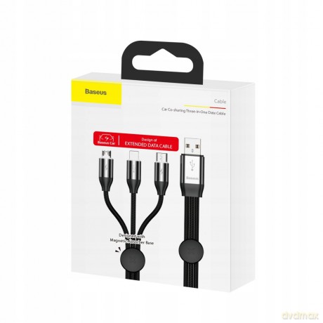 Baseus Car Co-sharing Kabel z magnetycznym uchwytem 3w1 USB - iPhone Micro Type-C 3.5A