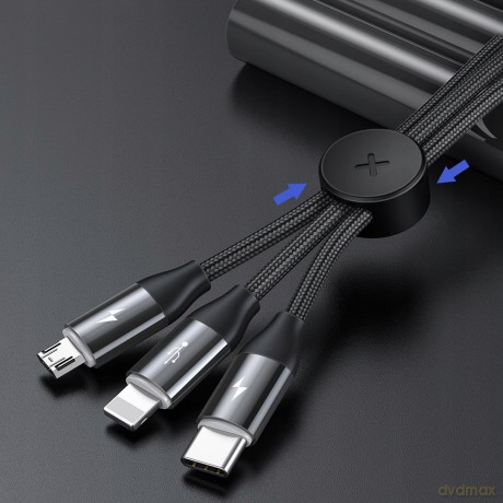 Baseus Car Co-sharing Kabel z magnetycznym uchwytem 3w1 USB - iPhone Micro Type-C 3.5A