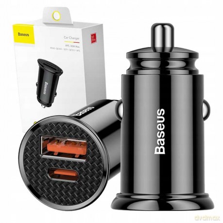 Baseus Circular Plastic Ładowarka samochodowa USB-A Type-C USB-C PD 30W QC 3.0 SCP 5A