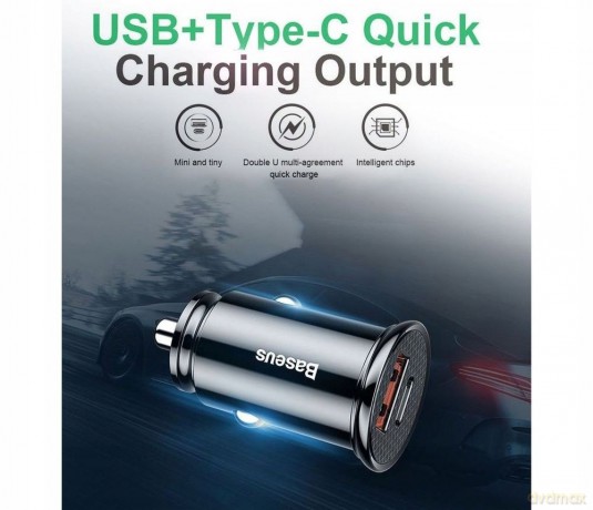 Baseus Circular Plastic Ładowarka samochodowa USB-A Type-C USB-C PD 30W QC 3.0 SCP 5A