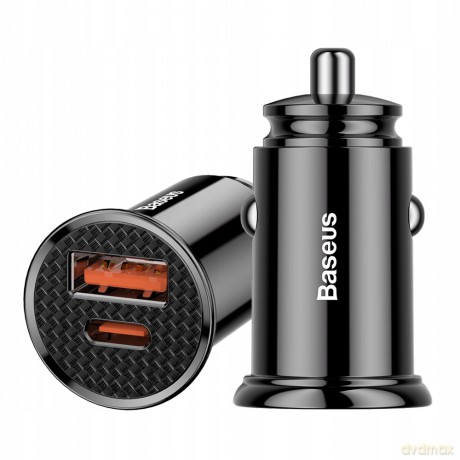 Baseus Circular Plastic Ładowarka samochodowa USB-A Type-C USB-C PD 30W QC 3.0 SCP 5A