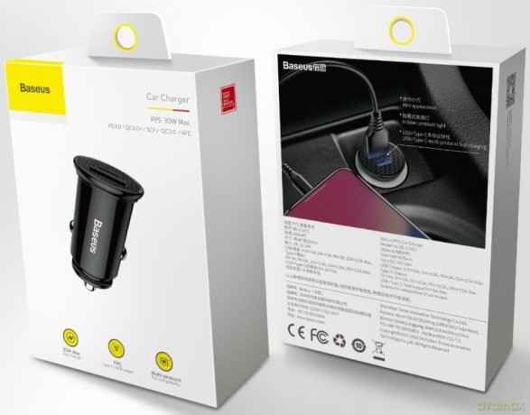 Baseus Circular Plastic Ładowarka samochodowa USB-A Type-C USB-C PD 30W QC 3.0 SCP 5A