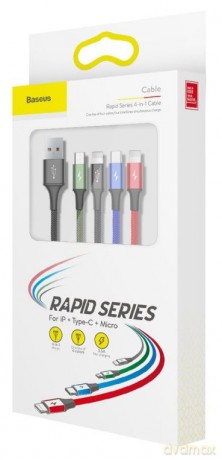 Baseus Fast 4-in-1 Kabel 4w1 USB - 2x Lightning (iPhone) + Micro + Type-C 3.5A 1.2m