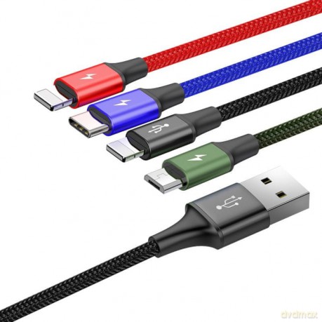 Baseus Fast 4-in-1 Kabel 4w1 USB - 2x Lightning (iPhone) + Micro + Type-C 3.5A 1.2m