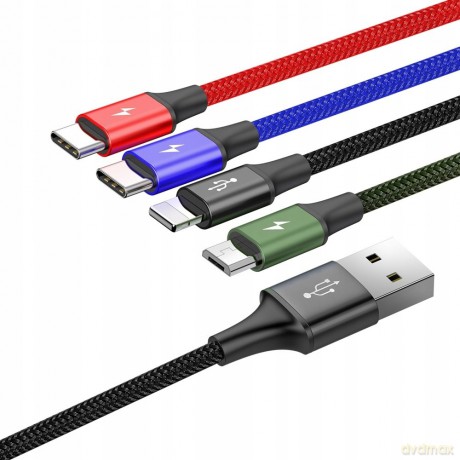Baseus Fast 4-in-1 Mocny kabel 4w1 USB - Lightning (iPhone) + Micro + 2x Type-C 3.5A 1.2m