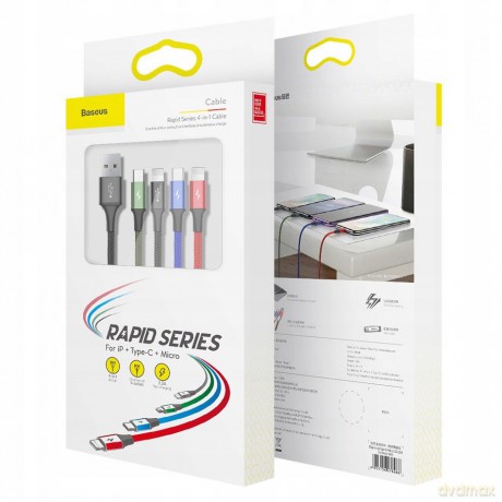 Baseus Fast 4-in-1 Mocny kabel 4w1 USB - Lightning (iPhone) + Micro + 2x Type-C 3.5A 1.2m