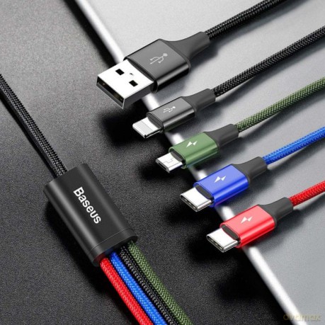 Baseus Fast 4-in-1 Mocny kabel 4w1 USB - Lightning (iPhone) + Micro + 2x Type-C 3.5A 1.2m