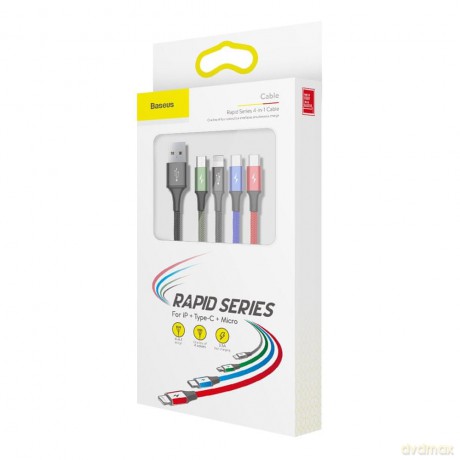 Baseus Fast 4-in-1 Mocny kabel 4w1 USB - Lightning (iPhone) + Micro + 2x Type-C 3.5A 1.2m