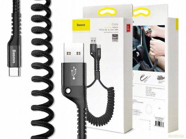 Baseus Fish eye Elastyczny wzmocniony sprężynowy kabel USB-C Type-C 1m
