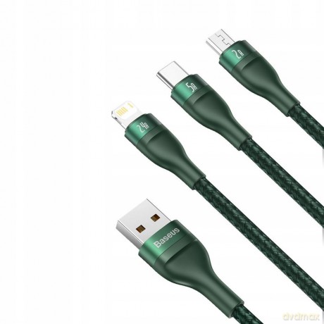 Baseus Flash Series Kabel 3w1 USB - Micro Type-C Lightning do iPhone 5A 40W 1.2m