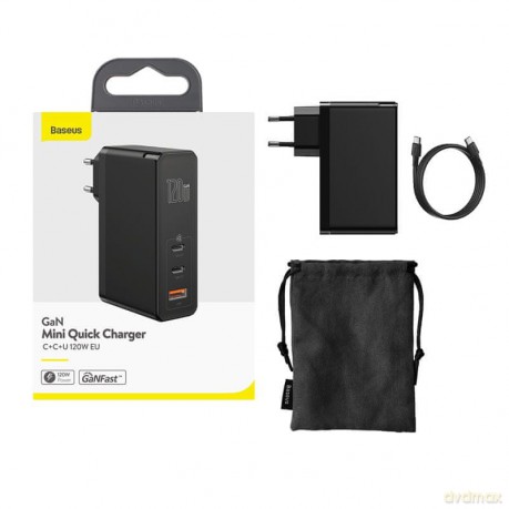 Baseus GaN2 Pro Ładowarka sieciowa 2x Type-C 1x USB-A 120W Power Delivery 3.0 Quick Charge 4.0 Huawei SCP Samsung Fast Charge 2.0 + kabel 100W