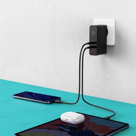 Baseus GaN2 Pro Ładowarka sieciowa 2x Type-C 1x USB-A 120W Power Delivery 3.0 Quick Charge 4.0 Huawei SCP Samsung Fast Charge 2.0 + kabel 100W