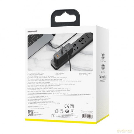 Baseus GaN2 Pro Ładowarka sieciowa 2x Type-C 1x USB-A 120W Power Delivery 3.0 Quick Charge 4.0 Huawei SCP Samsung Fast Charge 2.0 + kabel 100W