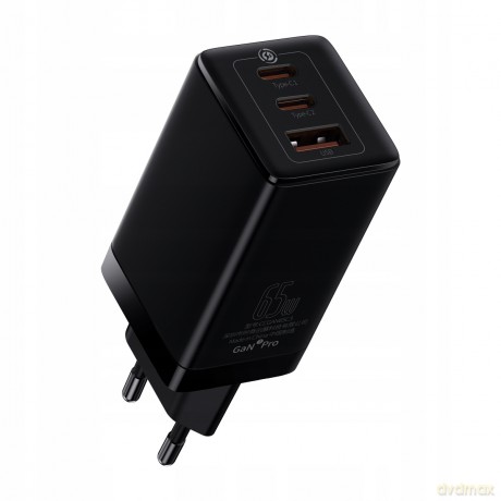 Baseus GAN3 Pro 2C+U Ładowarka sieciowa zasilacz 3x USB-A USB-C PD QC4.0 65W