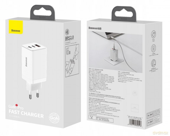Baseus GAN3 Pro 2C+U Ładowarka sieciowa zasilacz 3x USB-A USB-C PD QC4.0 65W